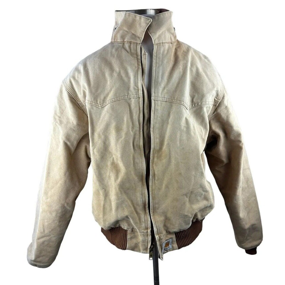 Distressed Carhartt Santa Fe Canvas Duck Coat Red Quilt Men's Size 2XL J13 BRN - Picture 3 of 15